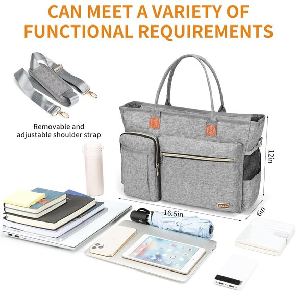 Grey Middle Size Computer Messenger Laptop Tote with 15.6'' Padded Laptop Sleeve - Picture 3 of 6